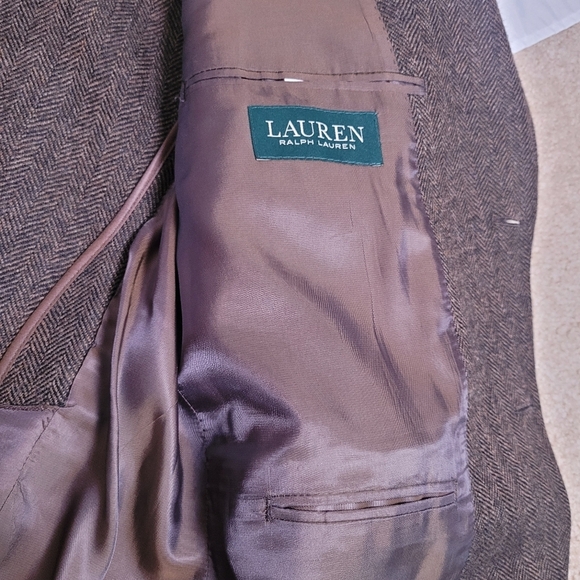 Lauren Ralph Lauren 100% Wool Brown Chevron 2 Button Blazer Suitcoat Size 46R - Picture 9 of 13